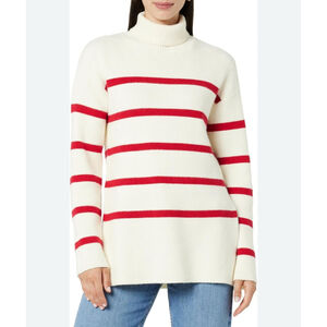 Women's The Drop Turtleneck Long Sweater Size Small White Red Striped